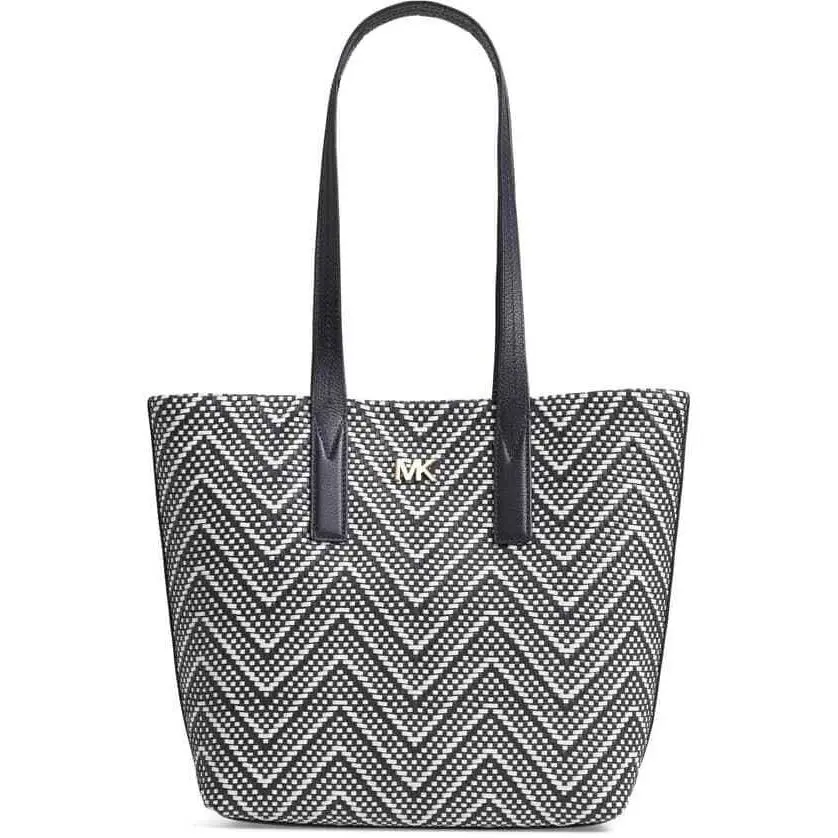 Michael Kors Junie Woven Leather Tote Handbag Admiral Optic White