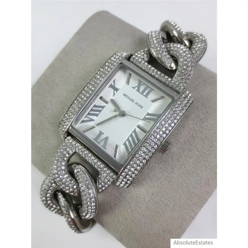 Emery Chain Pave Glitz Silver Bracelet Watch MK7299 by Michael Kors