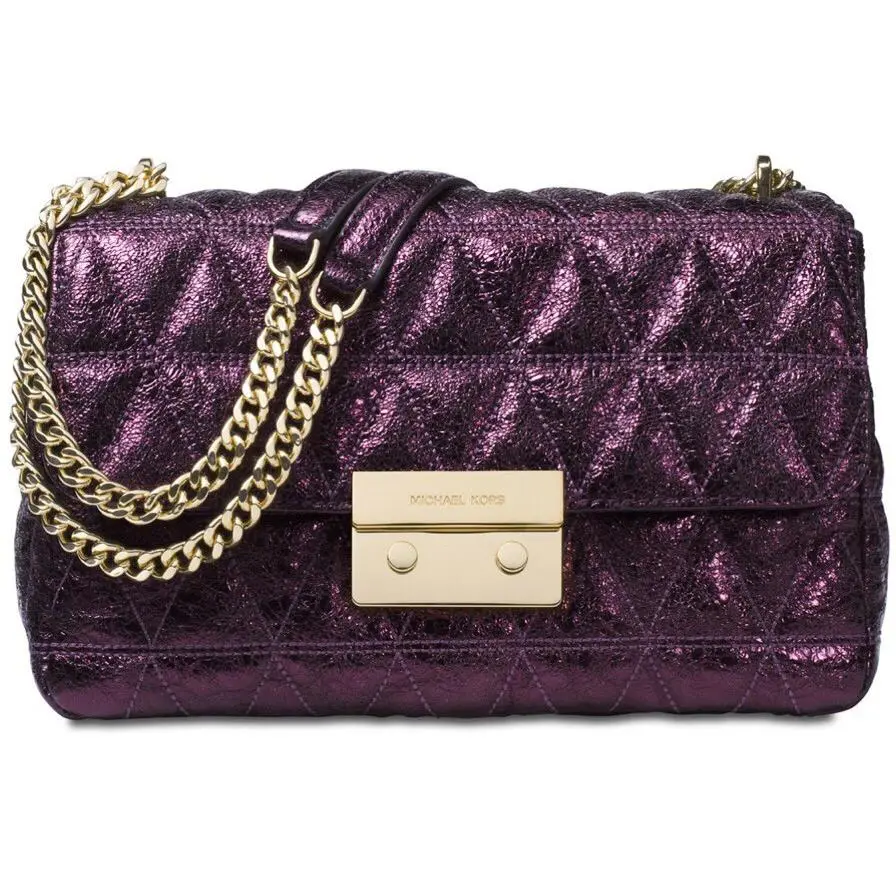 Michael Kors Sloan Large Chain Shoulder Bag Damson Pyramid Quilt Leather