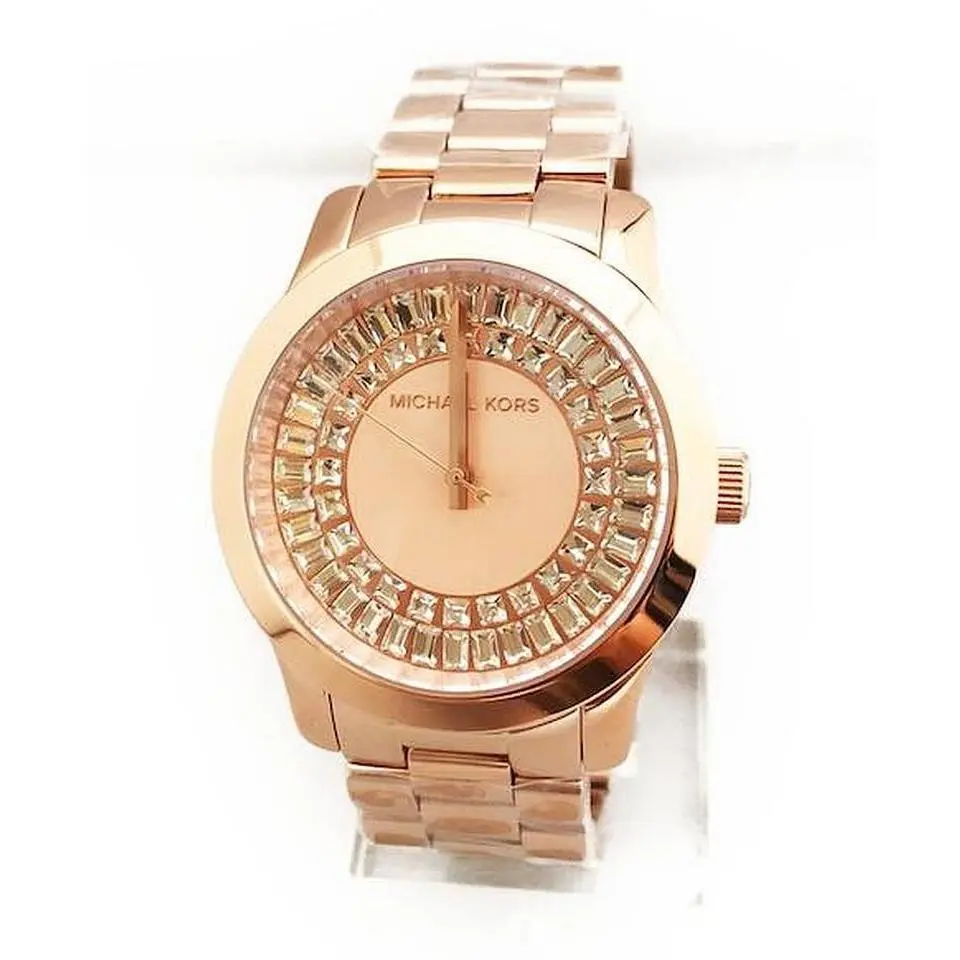 Rose Gold Tone Crystals Baguette Dial Bracelet Watch MK6533 by Michael Kors
