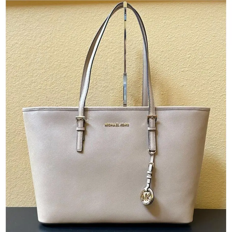Jet Set Travel Medium Multifunction Leather Shoulder Tote Bag Camel by Michael Kors