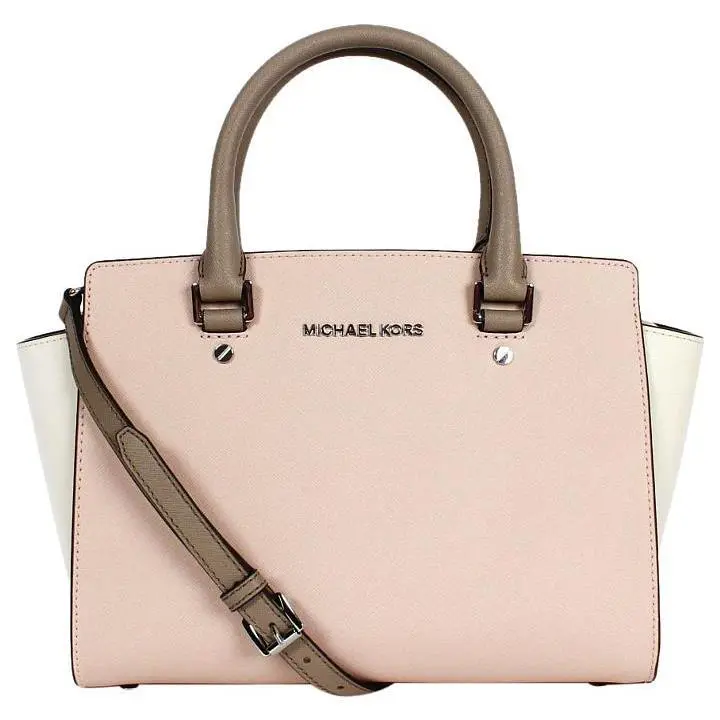 Michael Kors Selma Saffiano Leather Colorblock Ballet Ecru Dune Tote Bag