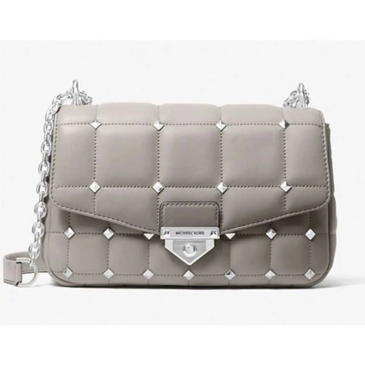 Michael Kors Soho Large Studs Quilted Leather Shoulder Bag Pearl Gray