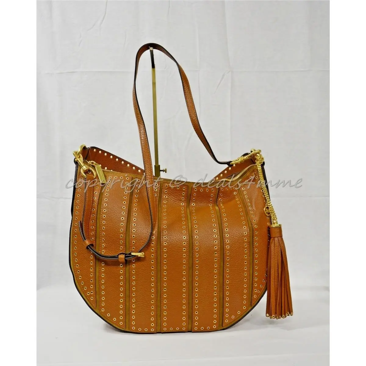 Michael Kors Brooklyn Grommet Large Convertible Hobo/shoulder Bag. Dark Caramel