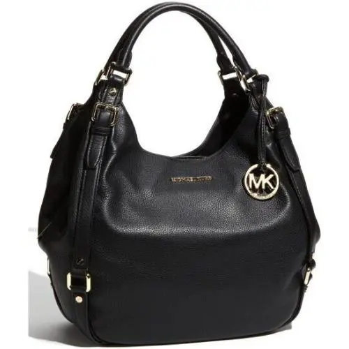 Michael Kors Bedford Black Leather Large Belted Shoulder Tote Bag
