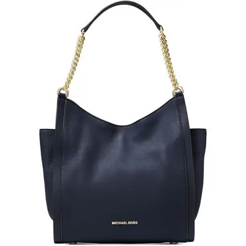 Michael Kors Leather Chain Newbury Pebbled Tote Bag Dark Navy One Size