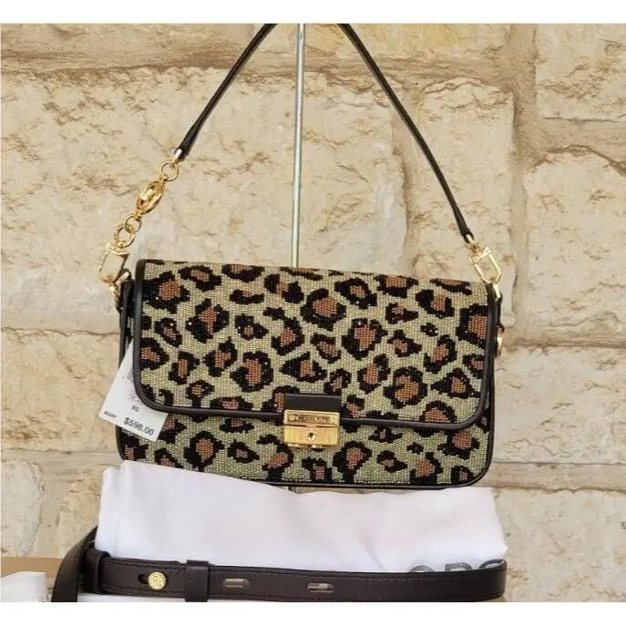 Michael Kors Bradshaw Sm Leopard Beaded Leather Convertible Bag Only 500 Made