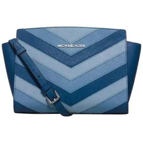 Michael Kors Women`s Selma Chevron Medium Messenger Sky/silver - Exterior: Sky/Silver
