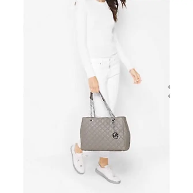 Susannah Large Quilted-leather Tote/shoulder Bag in Pearl Grey by Michael Kors