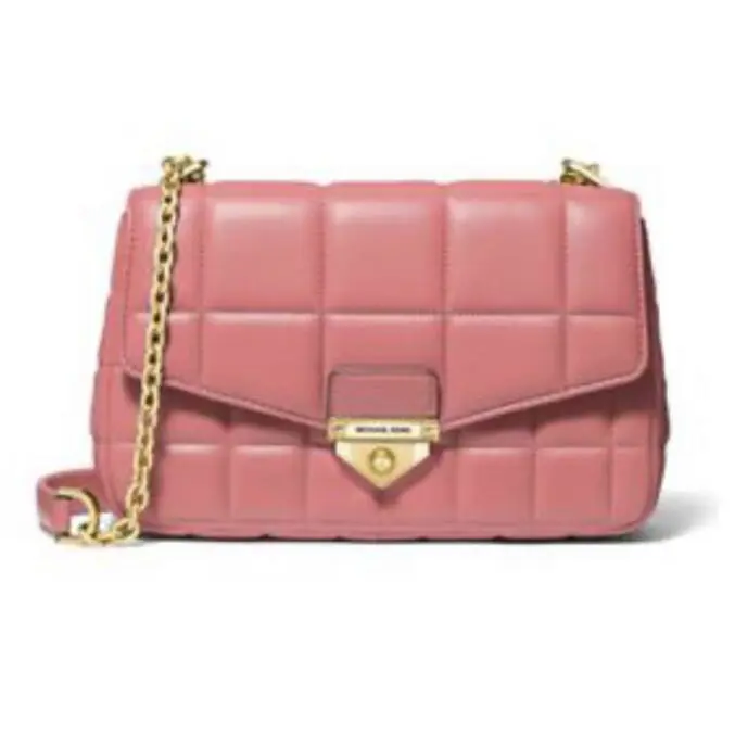 Michael Kors Women`s Pink Soho Chain Shoulder Bag Quilted Leather Push Lock