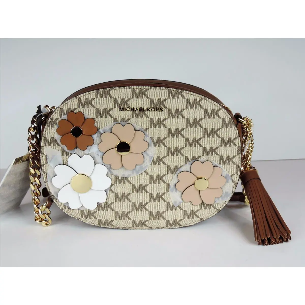 Michael Kors Flora Appliqué Ginny Medium Messenger Luggage Bag Flower Tassel