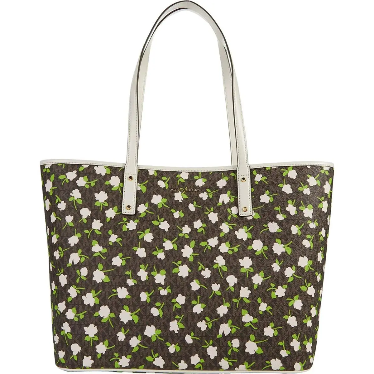 Michael Kors Carter Large Open Tote Bag Floral Magnetic Handbag Cream Brown