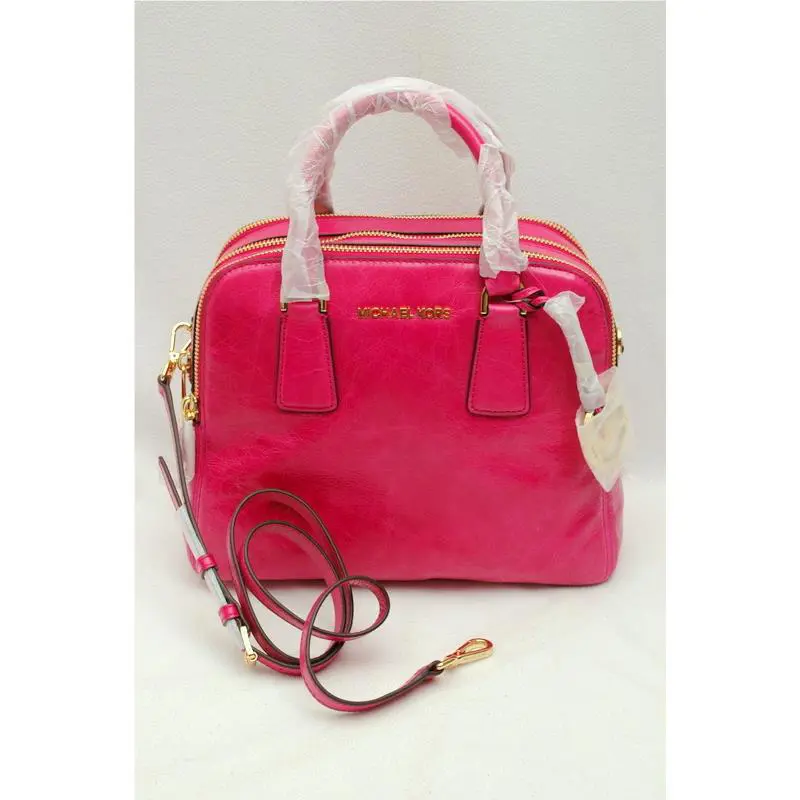 Michael Kors Alexis Leather Medium Satchel Shoulder Tote Fuschia