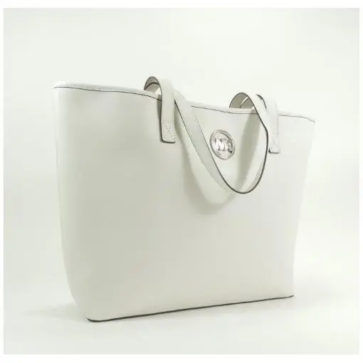 Michael Kors Jet Set Travel Optic White Leather Medium Travel Tote Hand Bag
