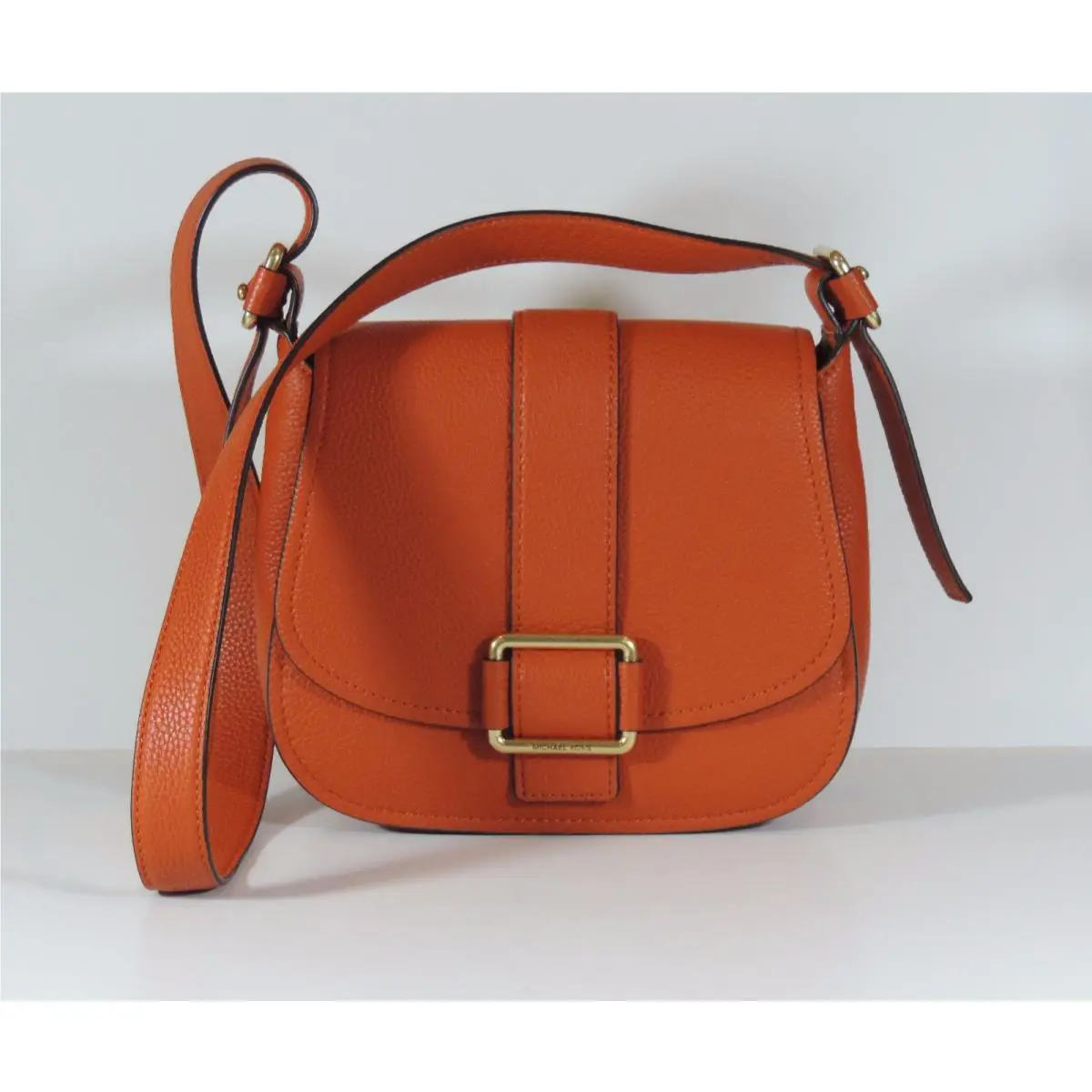 Michael Kors Orange Leather Maxine Large Saddle Bag Gold Tone Handbag