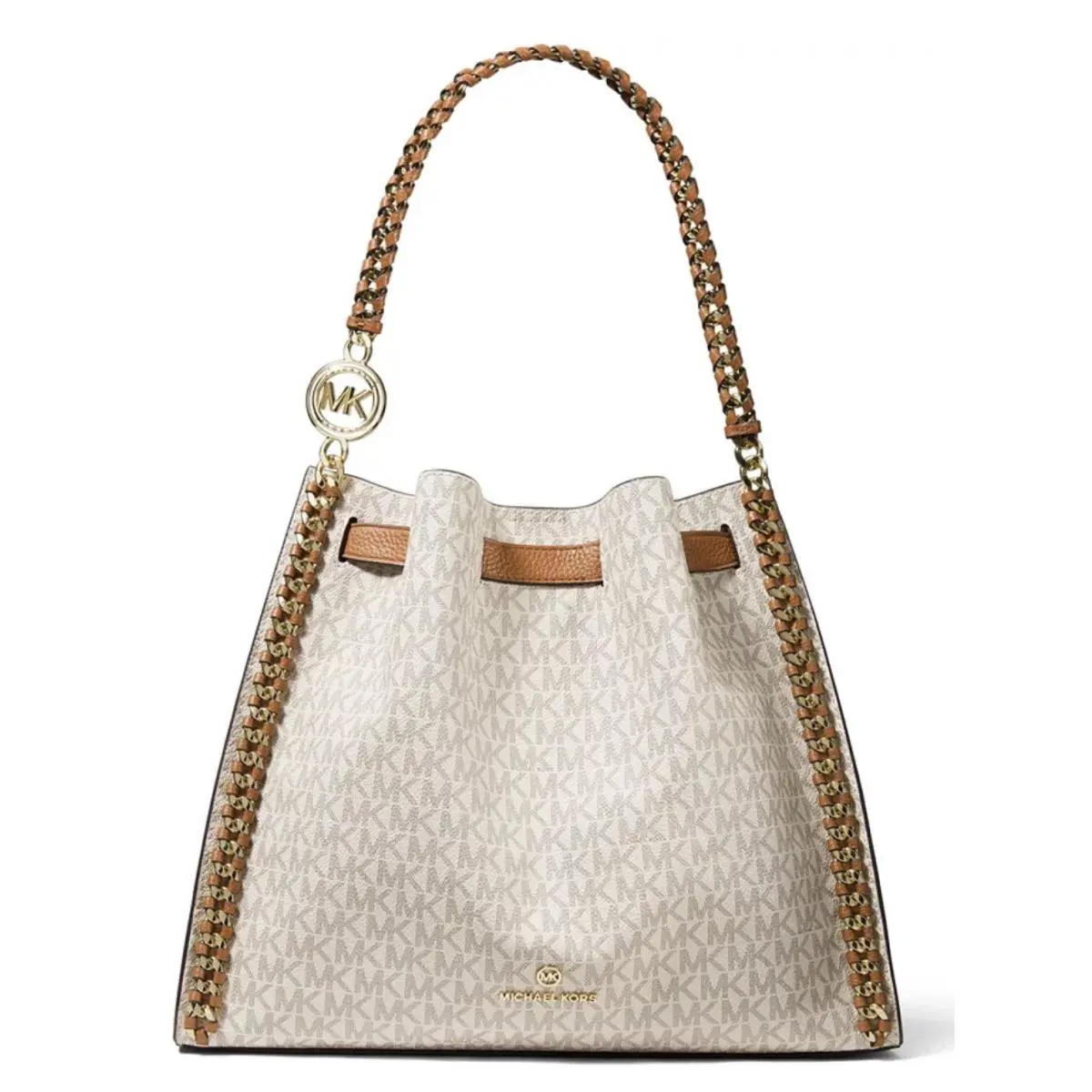 Michael Kors Mina Large Chain Shoulder Tote Vanilla/acorn/gold