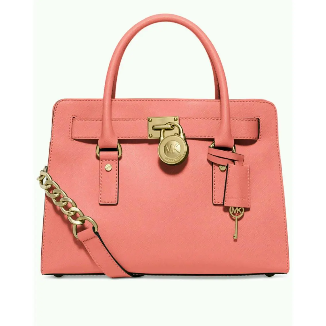 Michael Kors Hamilton East West Satchel Saffiano Leather Pink Grapefruit Handbag