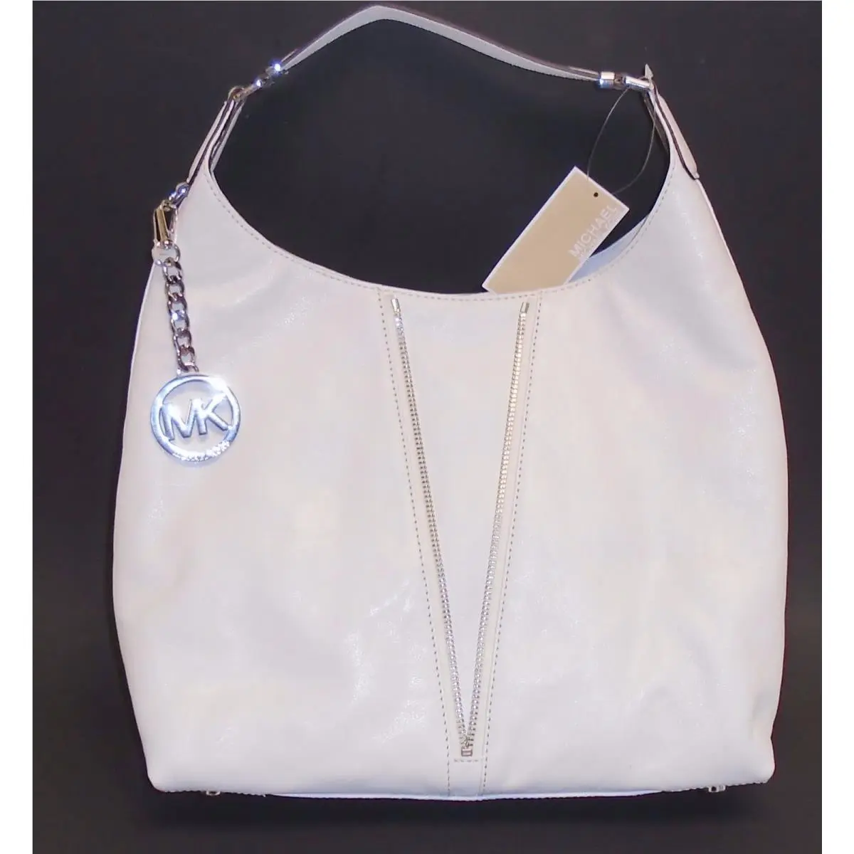 Michael Kors Man Optic White Leather Large Hobo Shoulder Hand Bag