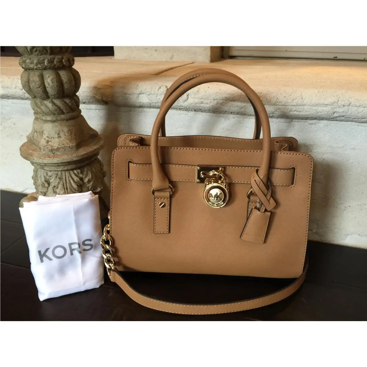 Michael Kors Hamilton EW East West Satchel Saffiano Leather Satchel Peanut