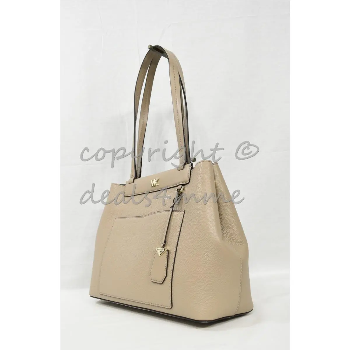 Michael Kors Meredith Medium East/west Bonded Leather Tote Truffle