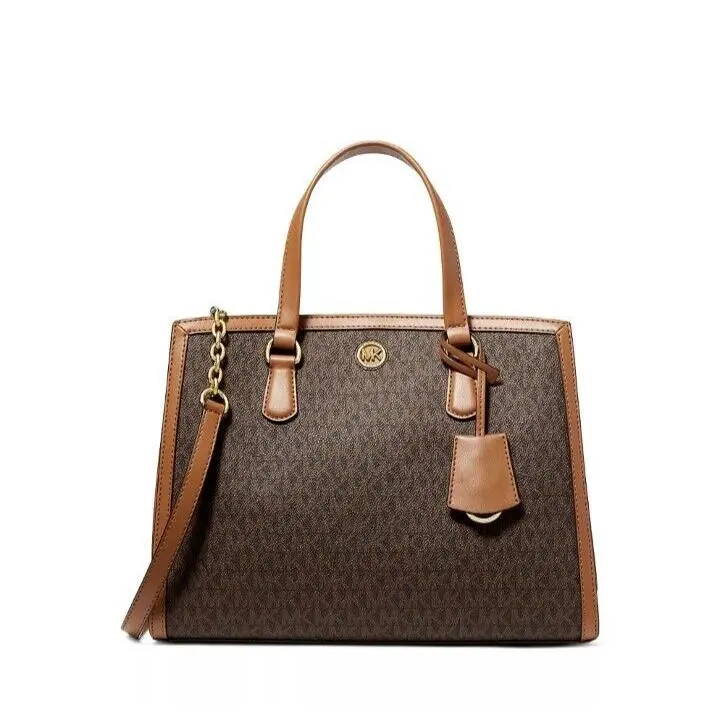 Michael Kors Chantal Medium Satchel Women`s Bag Brown Acorn Signature Logo