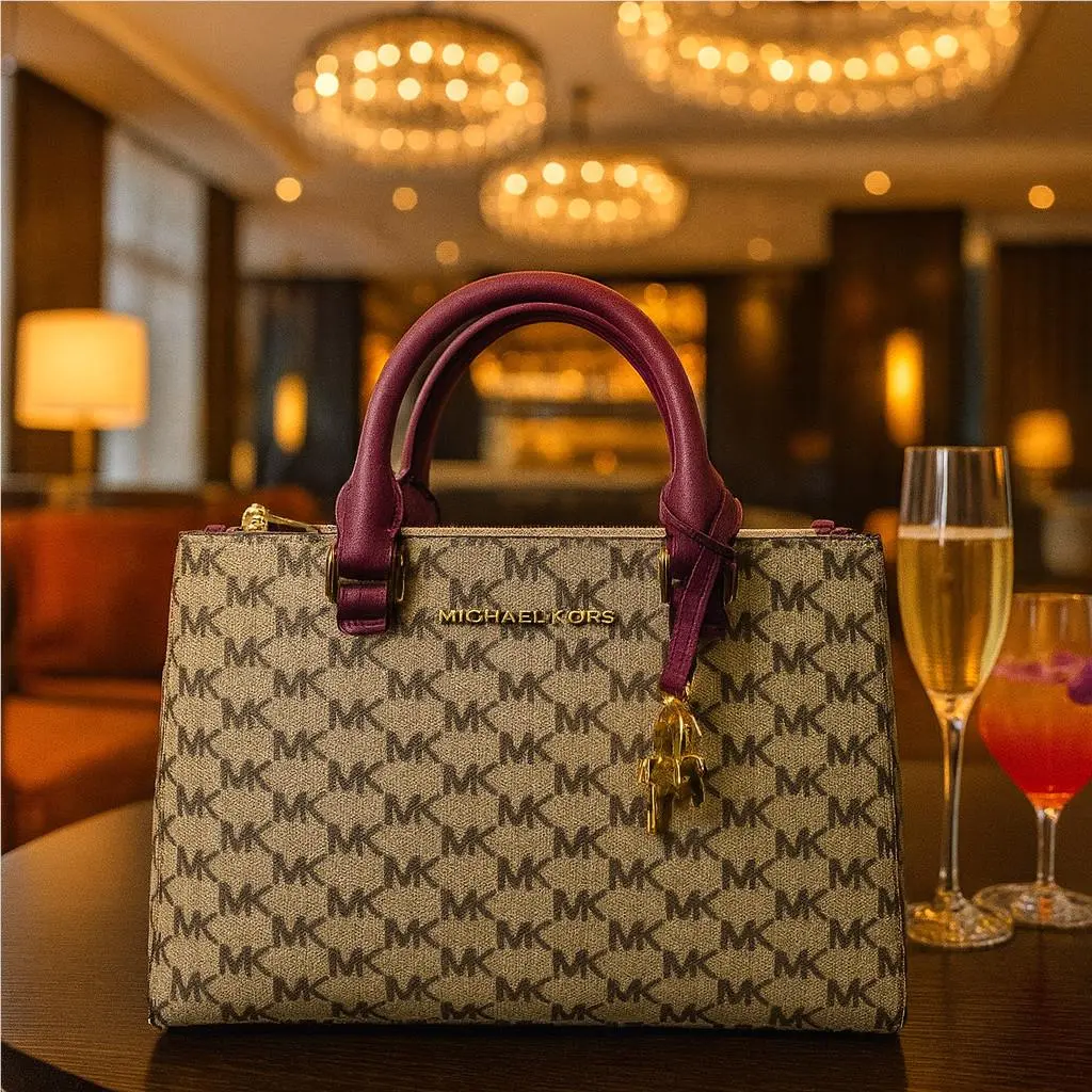 Kellen Natural/mulberry Coated Canvas w/ Leather Trim Tote Bag by Michael Kors