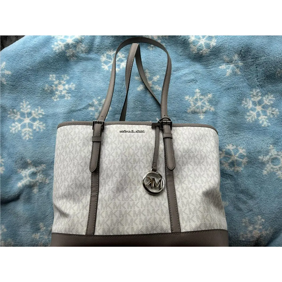 Jet Set White - Tan Monogram Logo Shoulder Bag/ Tote/ Purse by Michael Kors