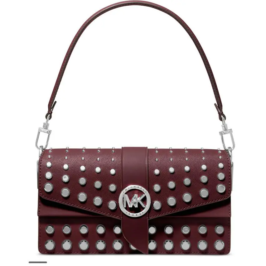 Michael Kors Greenwich Convertible Leather Shoulder Bag Merlot Purse Bag - Exterior: Merlot