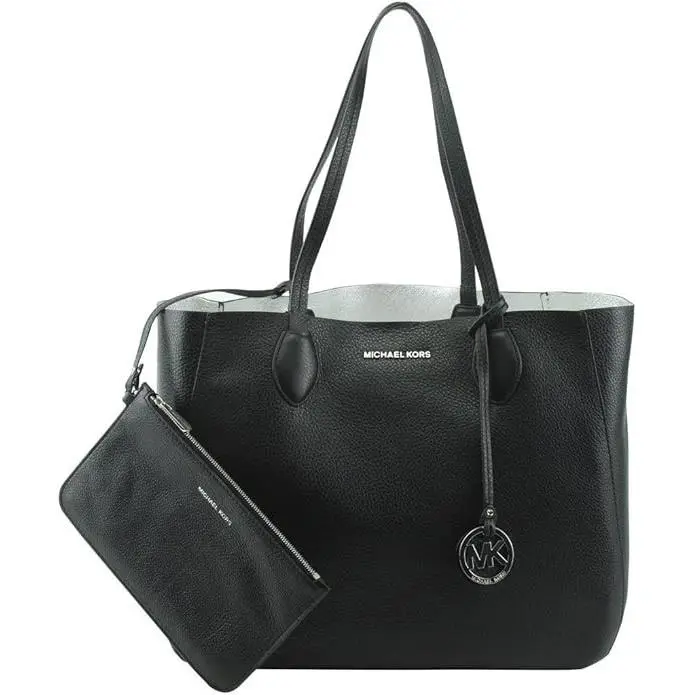 Michael Kors Women`s Mae Reversible Tote Bag Black/silver Large