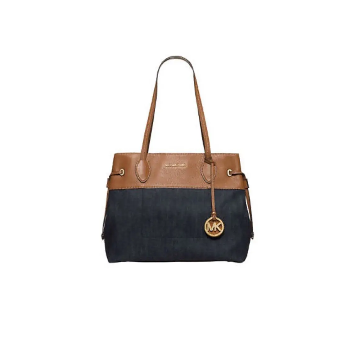 Michael Kors Marina North South Large Drawstring Tote in Denim - Handle/Strap: Tan, Hardware: Gold, Exterior: Denim