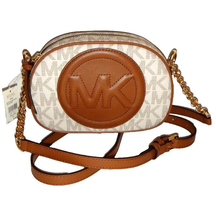 Michael Kors Brynn MK Signature SM Oval Cross-body Bag White Vanilla 38F1C7SC1B