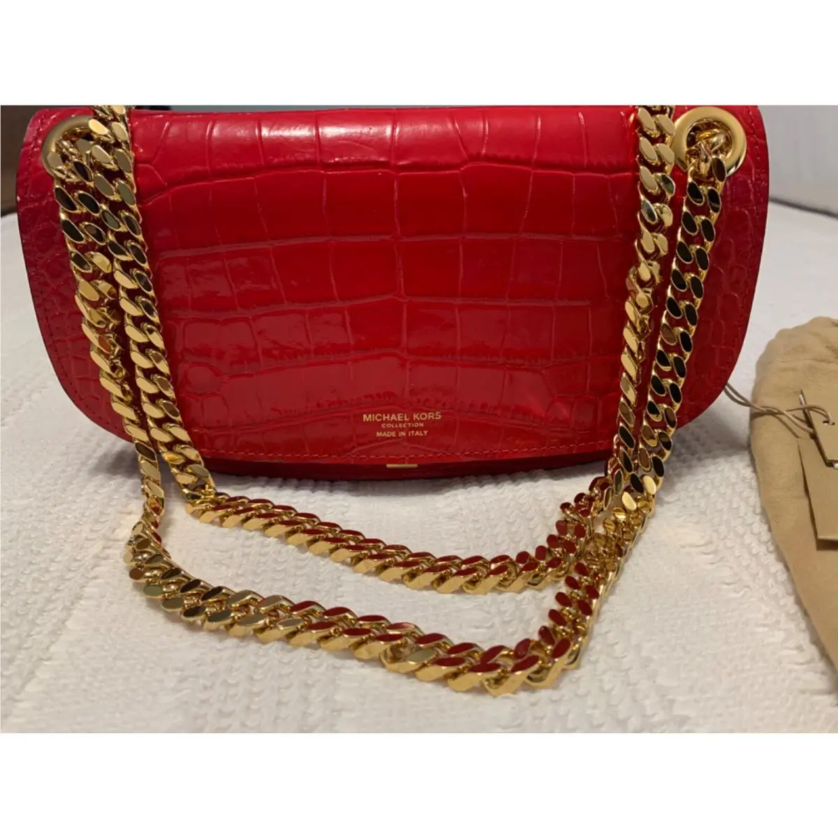 Michael Kors Collection Christie Mini Embossed Leather Envelope Bag Red 090