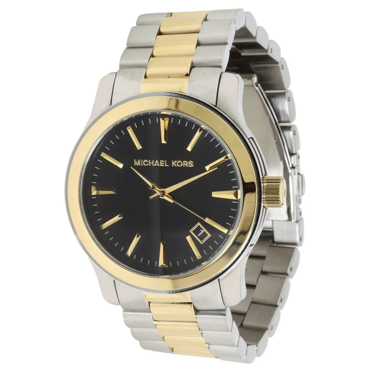 Michael Kors Runway 2 Two Tone S/steel Gold+silver Black Dial+date Watch MK7064 - Dial: Black, Band: Gold, Silver