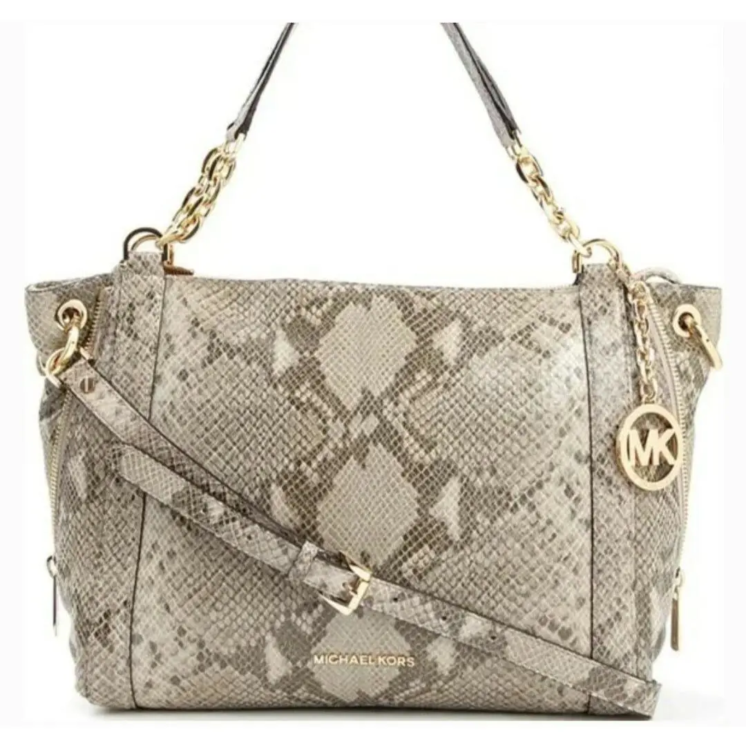 Michael Kors Stanthorpe Gray Python Leather Large Crossbody Satchel Handbag