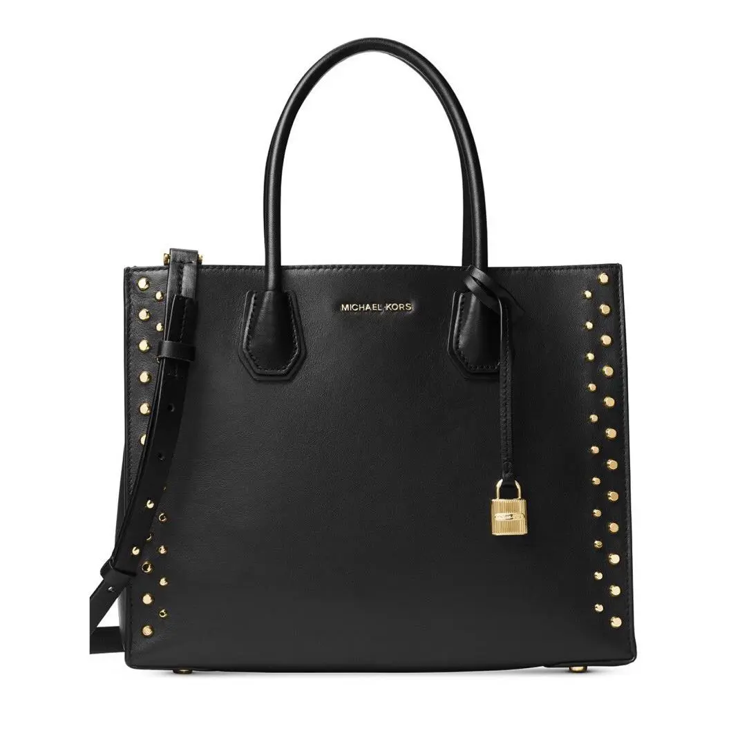 Michael Kors Studio Mercer Gold Studded Large Convertible Tote Black Bag