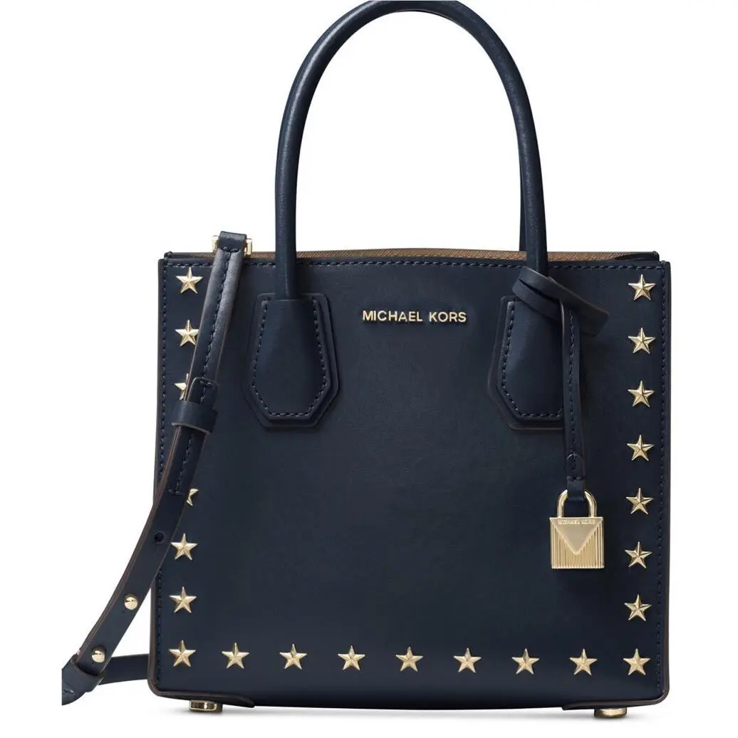 Michael Kors Mercer Studded MD Messenger Gold Star Trim Studs Bag Admiral