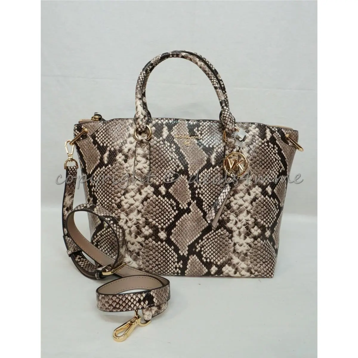 Michael Kors 30F0G1ES3E Elson Vegan Leather Satchel/shoulder Bag Natural