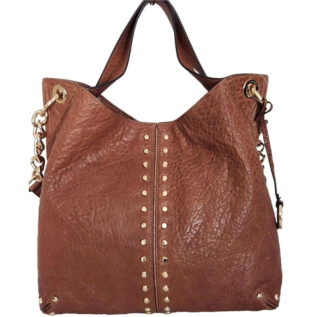 Michael Kors Uptown Astor Studded Walnut Brown Leather Large Tote Bag