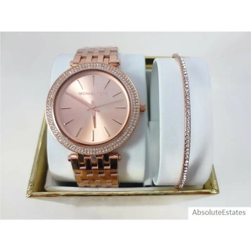 Darci Rose Gold Watch Crystal Bracelet Set MK3715 by Michael Kors