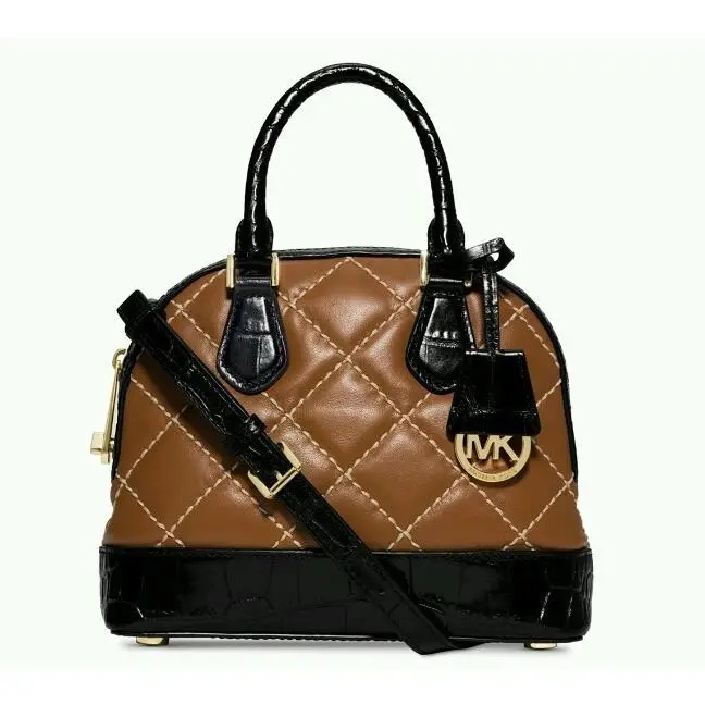 Michael Kors Smythe Small Dome Cross Stich Satchel Walnut Black