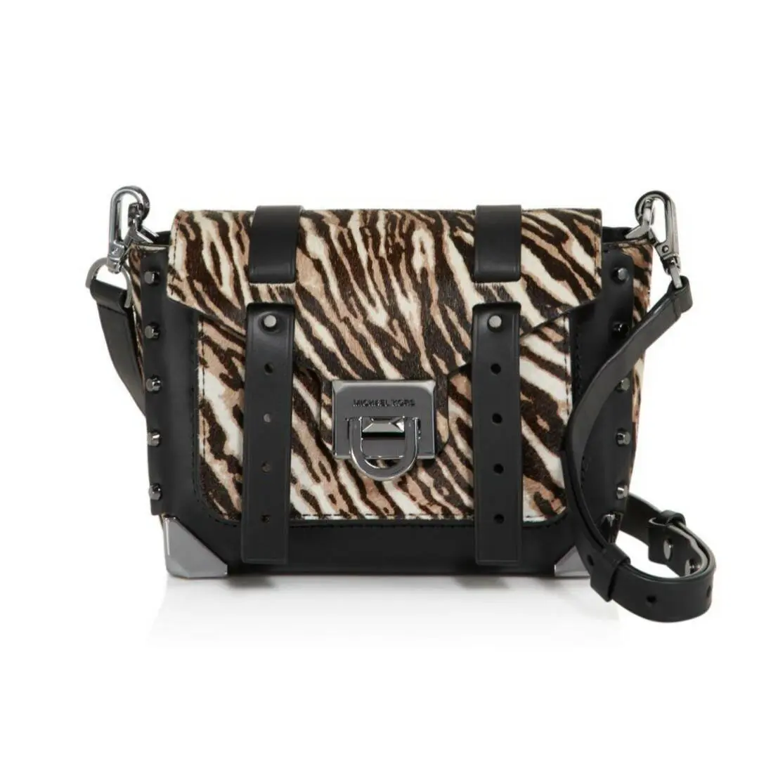 Michael Kors Manhattan Small Messenger Crossbody Purse Zebra Black Brown