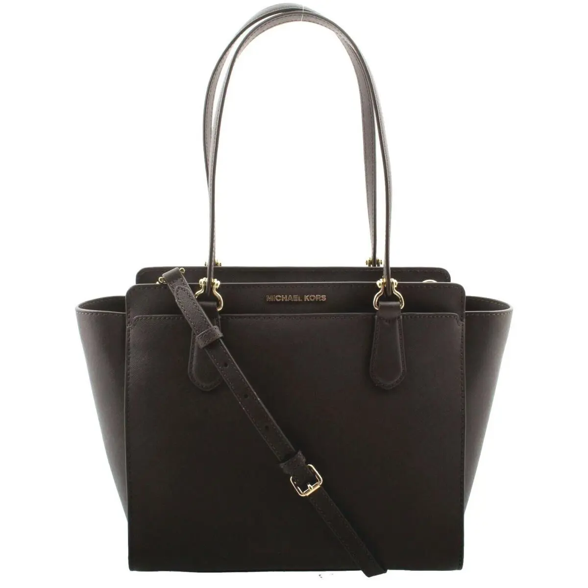 Mchael Kors Dee Dee Coffee Brown Leather Gold Convertible Tote Bag