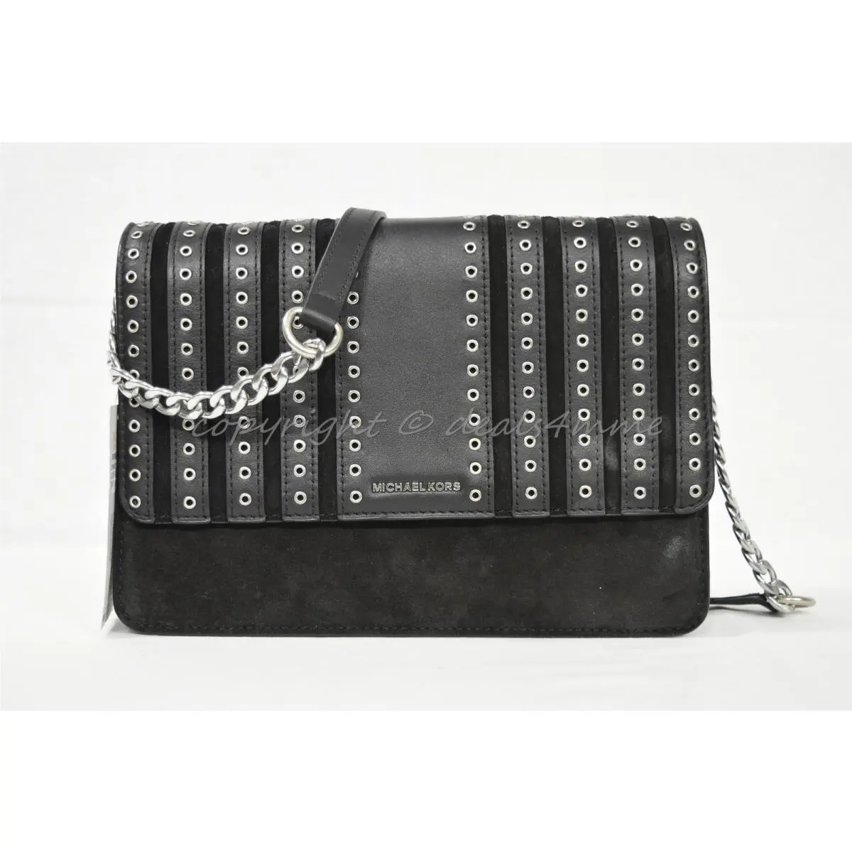 Michael Kors Brooklyn Grommet Large Leather Suede Crossbody Bag in Black