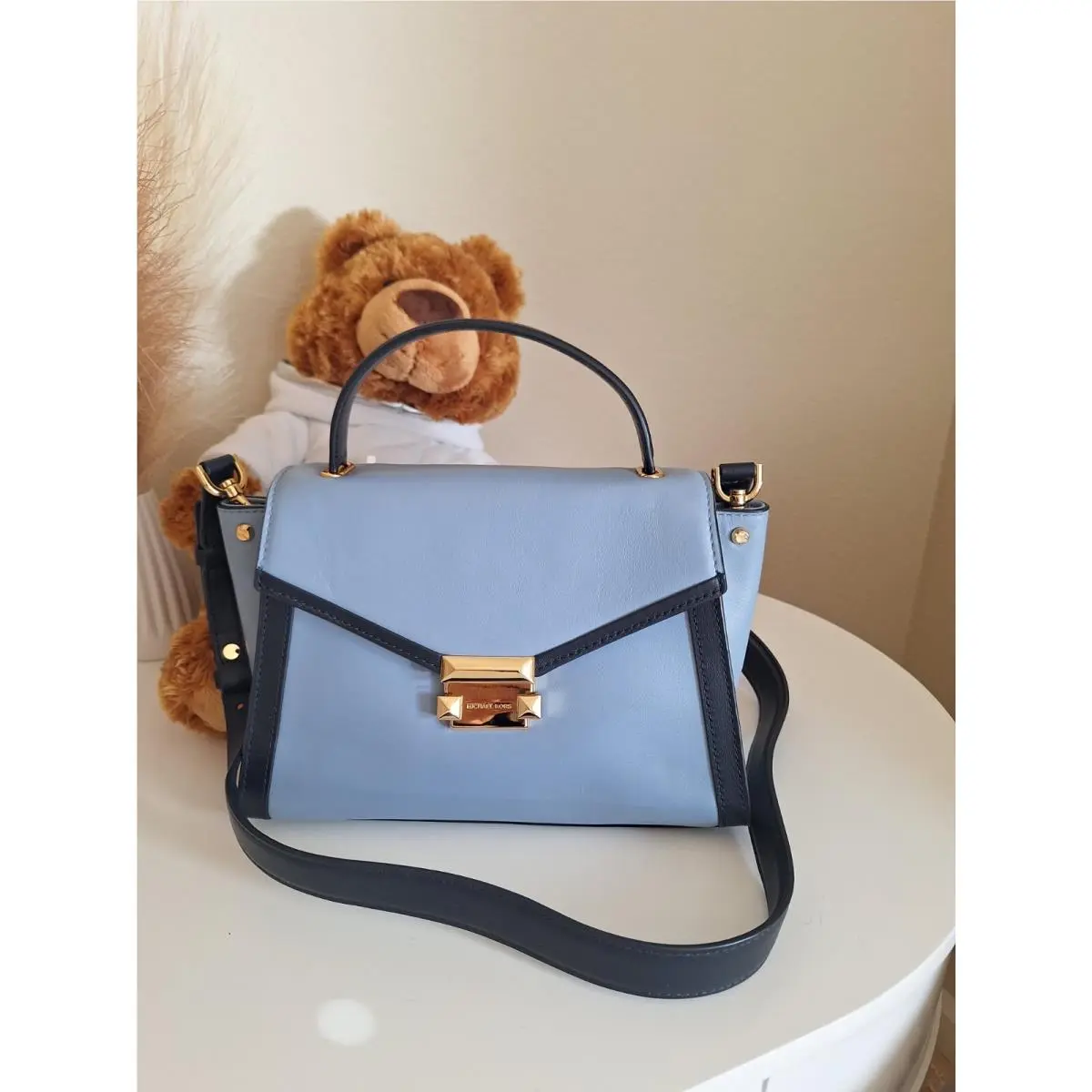 Michael Kors Whitney Polished Leather Top Handle Satchel Admiral/pale Blue
