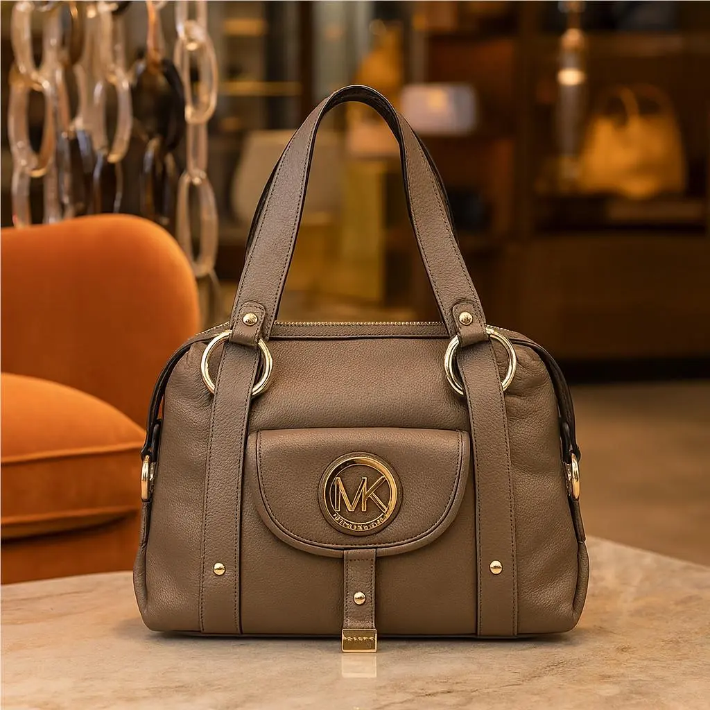 Michael Kors Fulton Dark Dune Taupe/khaki Leather Large Zipper Satchel Bag