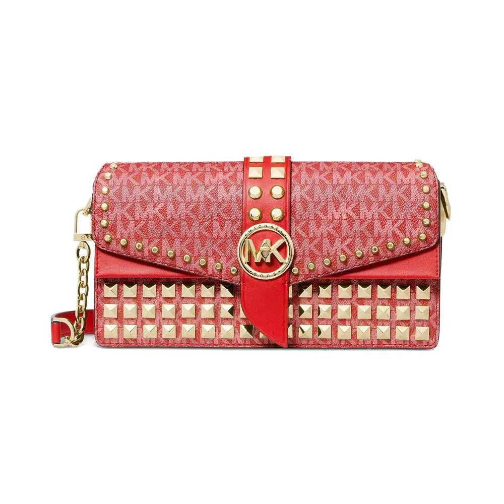 Michael Kors Greenwich Crimson Medium Convertible Studded Shoulder Bag retail458