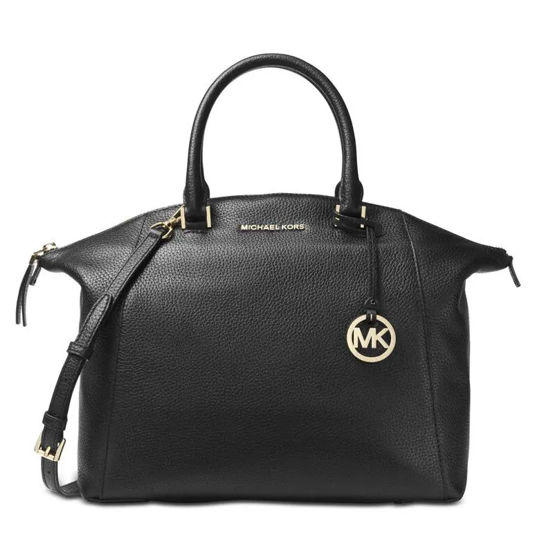 Michael Kors Riley Slouchy Large Leather Satchel Shoulder Bag Black Gold - Exterior: black, Main: black