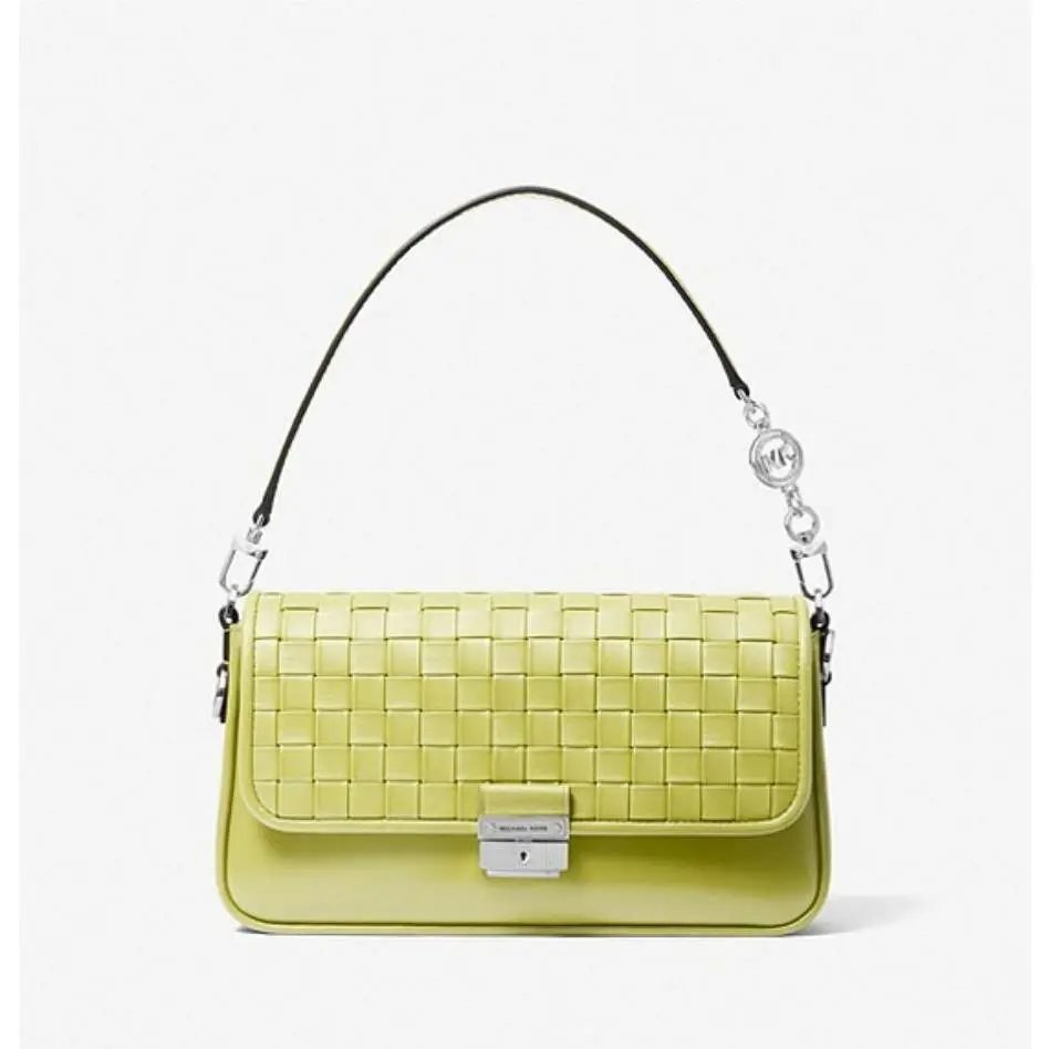 Michael Kors Bradshaw Mini Woven Leather Shoulder Bag Light-lime