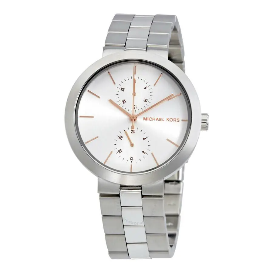 Michael Kors Garner Silver+rose Gold Tone Multi-function Bracelet Watch MK6407