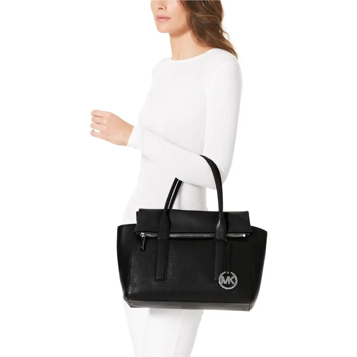 Michael Kors Tippi Black Leather Large Satchel Purse Hand+dust Bag